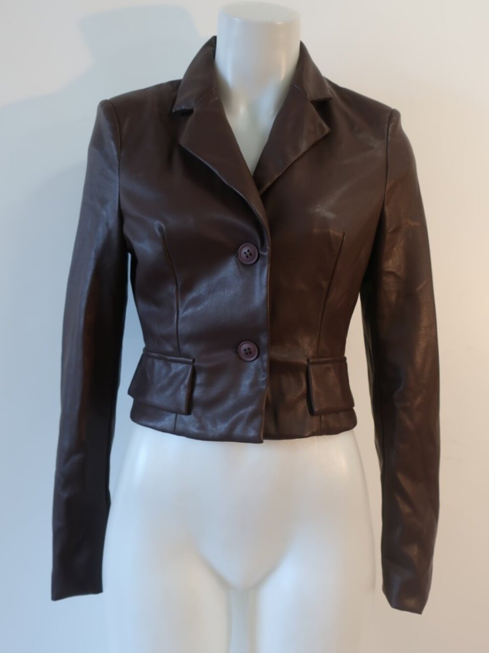 NWT Womens Hey Babe (Item-101) Chocolate Brown Cropped PU Faux Leather Jacket S